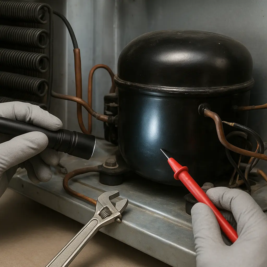 Inspektion des Kühlschrank-Kompressors